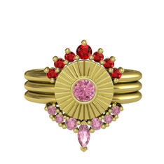 Minimal Tria Cora Yüzük - Garnet ve pembe kuvars 8 ayar altın yüzük #1vop3mw