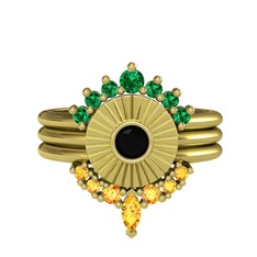 Minimal Tria Cora Yüzük - Yeşil kuvars, siyah zirkon ve sitrin 925 ayar altın kaplama gümüş yüzük #1vtt1wn