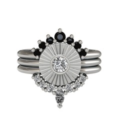 Minimal Tria Cora Yüzük - Siyah zirkon, swarovski ve beyaz zirkon 14 ayar beyaz altın yüzük #1vy9xwp