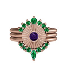 Minimal Tria Cora Yüzük - Yeşil kuvars ve ametist 14 ayar rose altın yüzük #1wahw3z