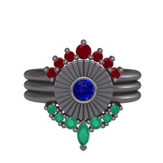 Minimal Tria Cora Yüzük - Kök yakut, lab safir ve kök zümrüt 925 ayar siyah rodyum kaplama gümüş yüzük #1wckhaw