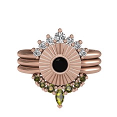 Minimal Tria Cora Yüzük - Swarovski, siyah zirkon ve peridot 14 ayar rose altın yüzük #1wdak1e