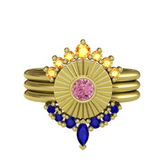 Minimal Tria Cora Yüzük - Sitrin, pembe kuvars ve lab safir 8 ayar altın yüzük #1wed7ui