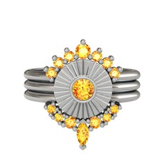 Minimal Tria Cora Yüzük - Sitrin 8 ayar beyaz altın yüzük #1wpv6y1