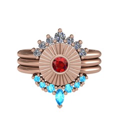 Minimal Tria Cora Yüzük - Pırlanta, garnet ve akuamarin 14 ayar rose altın yüzük (0.42 karat) #1wpxj0w