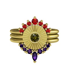 Garnet, peridot ve ametist 18 ayar altın yüzük