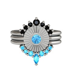 Siyah zirkon ve akuamarin 18 ayar beyaz altın yüzük