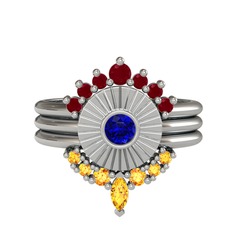 Minimal Tria Cora Yüzük - Kök yakut, lab safir ve sitrin 18 ayar beyaz altın yüzük #1x9u41p