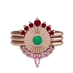 Kök yakut, kök zümrüt ve pembe kuvars 8 ayar rose altın yüzük