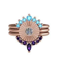 Minimal Tria Cora Yüzük - Akuamarin, pırlanta ve ametist 925 ayar rose altın kaplama gümüş yüzük (0.16 karat) #1xdu9yr