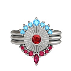 Minimal Tria Cora Yüzük - Akuamarin, garnet ve rodolit garnet 8 ayar beyaz altın yüzük #1xiyh2