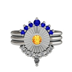 Lab safir, sitrin ve swarovski 18 ayar beyaz altın yüzük