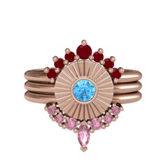 Kök yakut, akuamarin ve pembe kuvars 8 ayar rose altın yüzük