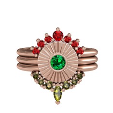 Minimal Tria Cora Yüzük - Garnet, yeşil kuvars ve peridot 925 ayar rose altın kaplama gümüş yüzük #1xr2bv2