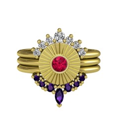 Swarovski, rodolit garnet ve ametist 18 ayar altın yüzük