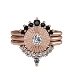 Minimal Tria Cora Yüzük - Siyah zirkon, beyaz zirkon ve swarovski 925 ayar rose altın kaplama gümüş yüzük #1xyjy5f