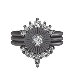 Minimal Tria Cora Yüzük - Beyaz zirkon ve swarovski 925 ayar siyah rodyum kaplama gümüş yüzük #1y056hm