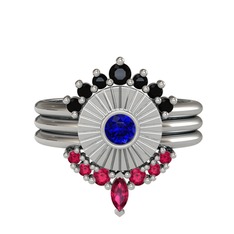 Minimal Tria Cora Yüzük - Siyah zirkon, lab safir ve rodolit garnet 18 ayar beyaz altın yüzük #1y0sfn