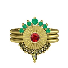 Kök zümrüt, garnet ve peridot 925 ayar altın kaplama gümüş yüzük