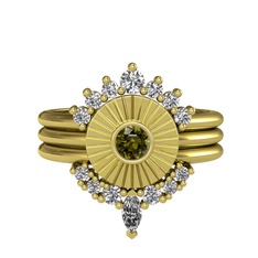 Minimal Tria Cora Yüzük - Swarovski ve peridot 18 ayar altın yüzük #1y4uz0y