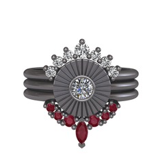 Minimal Tria Cora Yüzük - Swarovski, pırlanta ve kök yakut 925 ayar siyah rodyum kaplama gümüş yüzük (0.16 karat) #1y5f06z