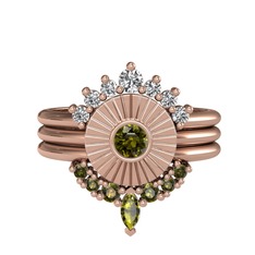 Minimal Tria Cora Yüzük - Swarovski ve peridot 925 ayar rose altın kaplama gümüş yüzük #1y721e2