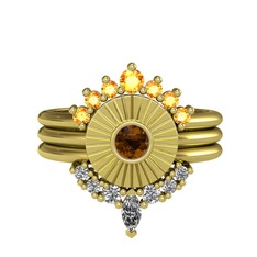 Minimal Tria Cora Yüzük - Sitrin, dumanlı kuvars ve swarovski 14 ayar altın yüzük #1yfqkdh
