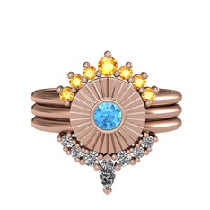 Sitrin, akuamarin ve swarovski 8 ayar rose altın yüzük
