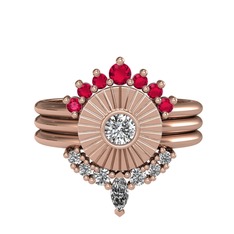 Rodolit garnet, swarovski ve beyaz zirkon 8 ayar rose altın yüzük