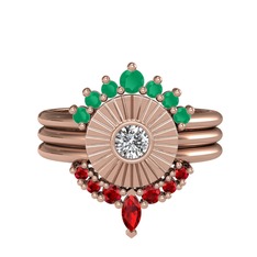 Minimal Tria Cora Yüzük - Kök zümrüt, swarovski ve garnet 18 ayar rose altın yüzük #1ypxmqv
