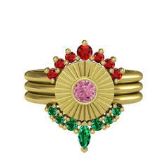 Minimal Tria Cora Yüzük - Garnet, pembe kuvars ve yeşil kuvars 14 ayar altın yüzük #1yqkzl5