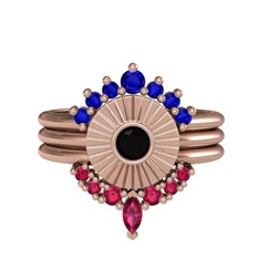 Minimal Tria Cora Yüzük - Lab safir, siyah zirkon ve rodolit garnet 18 ayar rose altın yüzük #1yxyq22