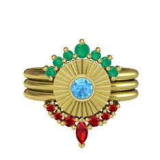 Minimal Tria Cora Yüzük - Kök zümrüt, akuamarin ve garnet 925 ayar altın kaplama gümüş yüzük #1yysc18