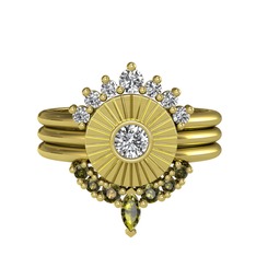 Beyaz zirkon, swarovski ve peridot 18 ayar altın yüzük