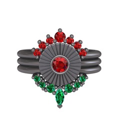 Garnet ve yeşil kuvars 925 ayar siyah rodyum kaplama gümüş yüzük