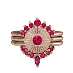 Minimal Tria Cora Yüzük - Rodolit garnet 14 ayar rose altın yüzük #2de32t