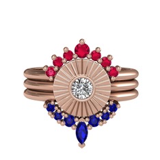 Rodolit garnet, swarovski ve lab safir 18 ayar rose altın yüzük