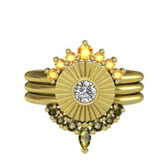 Minimal Tria Cora Yüzük - Sitrin, swarovski ve peridot 8 ayar altın yüzük #35n6a5