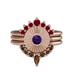 Minimal Tria Cora Yüzük - Kök yakut, ametist ve dumanlı kuvars 925 ayar rose altın kaplama gümüş yüzük #375g6u
