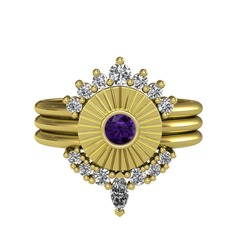 Minimal Tria Cora Yüzük - Swarovski, ametist ve beyaz zirkon 925 ayar altın kaplama gümüş yüzük #38vcqw