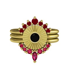 Minimal Tria Cora Yüzük - Kök yakut, siyah zirkon ve rodolit garnet 8 ayar altın yüzük #3mc0v4