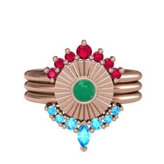 Minimal Tria Cora Yüzük - Rodolit garnet, kök zümrüt ve akuamarin 18 ayar rose altın yüzük #3nahs