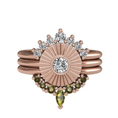 Minimal Tria Cora Yüzük - Beyaz zirkon, swarovski ve peridot 925 ayar rose altın kaplama gümüş yüzük #4cctqc