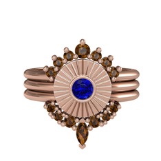 Dumanlı kuvars ve lab safir 18 ayar rose altın yüzük