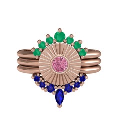 Minimal Tria Cora Yüzük - Kök zümrüt, pembe kuvars ve lab safir 8 ayar rose altın yüzük #4w6k1i