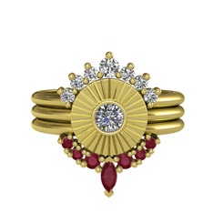 Minimal Tria Cora Yüzük - Swarovski, pırlanta ve kök yakut 925 ayar altın kaplama gümüş yüzük (0.16 karat) #58g8ev