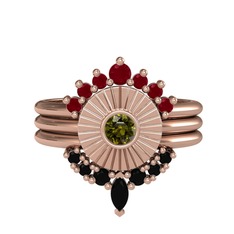 Kök yakut, peridot ve siyah zirkon 18 ayar rose altın yüzük