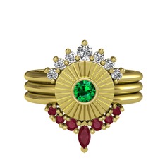 Minimal Tria Cora Yüzük - Swarovski, yeşil kuvars ve kök yakut 925 ayar altın kaplama gümüş yüzük #5duoay