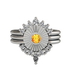 Minimal Tria Cora Yüzük - Beyaz zirkon ve sitrin 14 ayar beyaz altın yüzük #5llq21