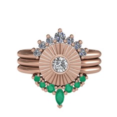 Minimal Tria Cora Yüzük - Pırlanta, swarovski ve kök zümrüt 8 ayar rose altın yüzük (0.42 karat) #5lrsqq
